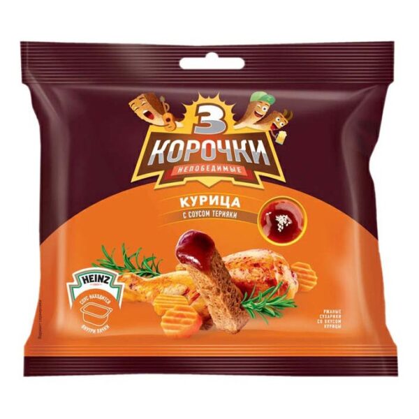 ТРИ КОРОЧКИ СУХАРИ +СОУС 60 ГР.+20 ГР. КУРИЦА С СОУСОМ ТЕРИЯКИ /30 ШТ.